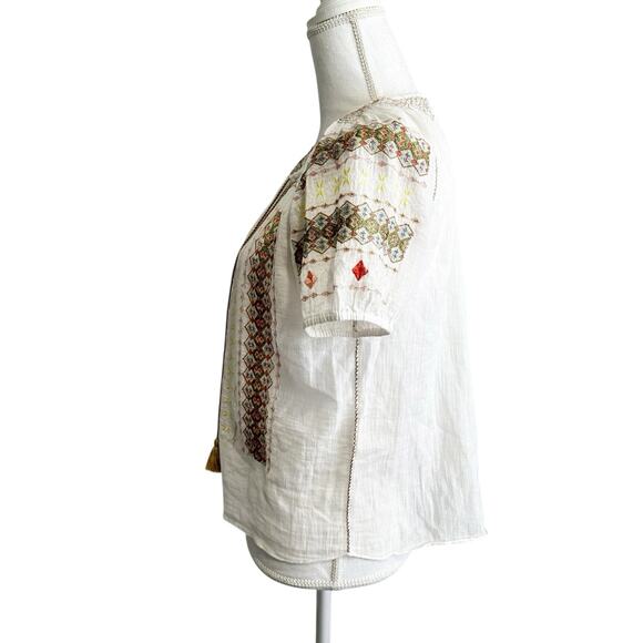 DOEN Womens Peasant Top Size XS Relaxed Fit Boho Embroidered Boho - Picture 2 of 9